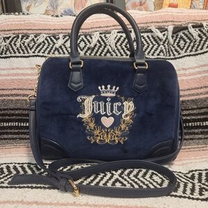 JUICY COUTURE Urban Heritage Bowler Velour Crossbody Bag Regal Blue/Dusty Blush